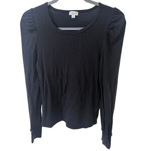 Splendid Ingrid Long Sleeve Puff Sleeves Shoulder Shirt Black Casual Chic, S